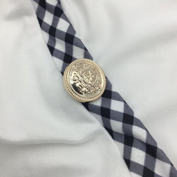 Nora Cora Long Sleeve White Pullover Asymmetric Neck Gingham & Button Accents LG - Picture 8 of 11